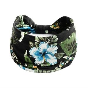 Beautiful Boho Style Black Blue White Floral Wide Brim Knoted Headband